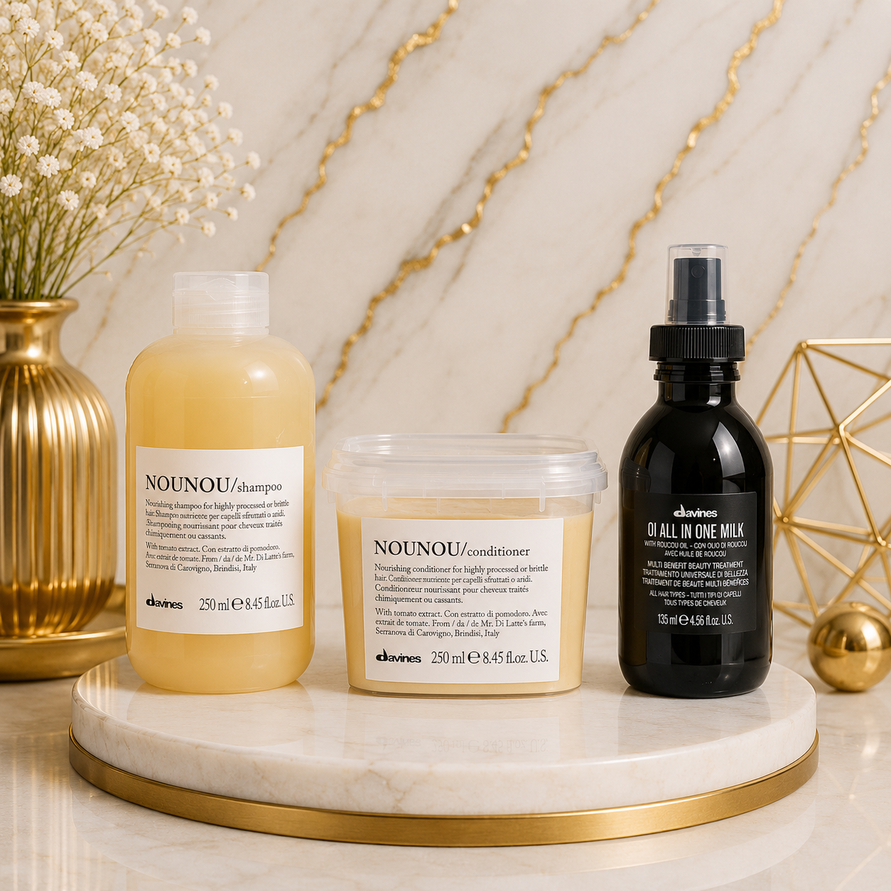 kit de Davines diseñado para nutrir, reparar y dar brillo al cabello